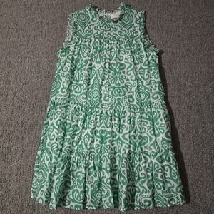 PINCH Tiered Mini Dress White Green Floral Sleeveless Boho Cottage M